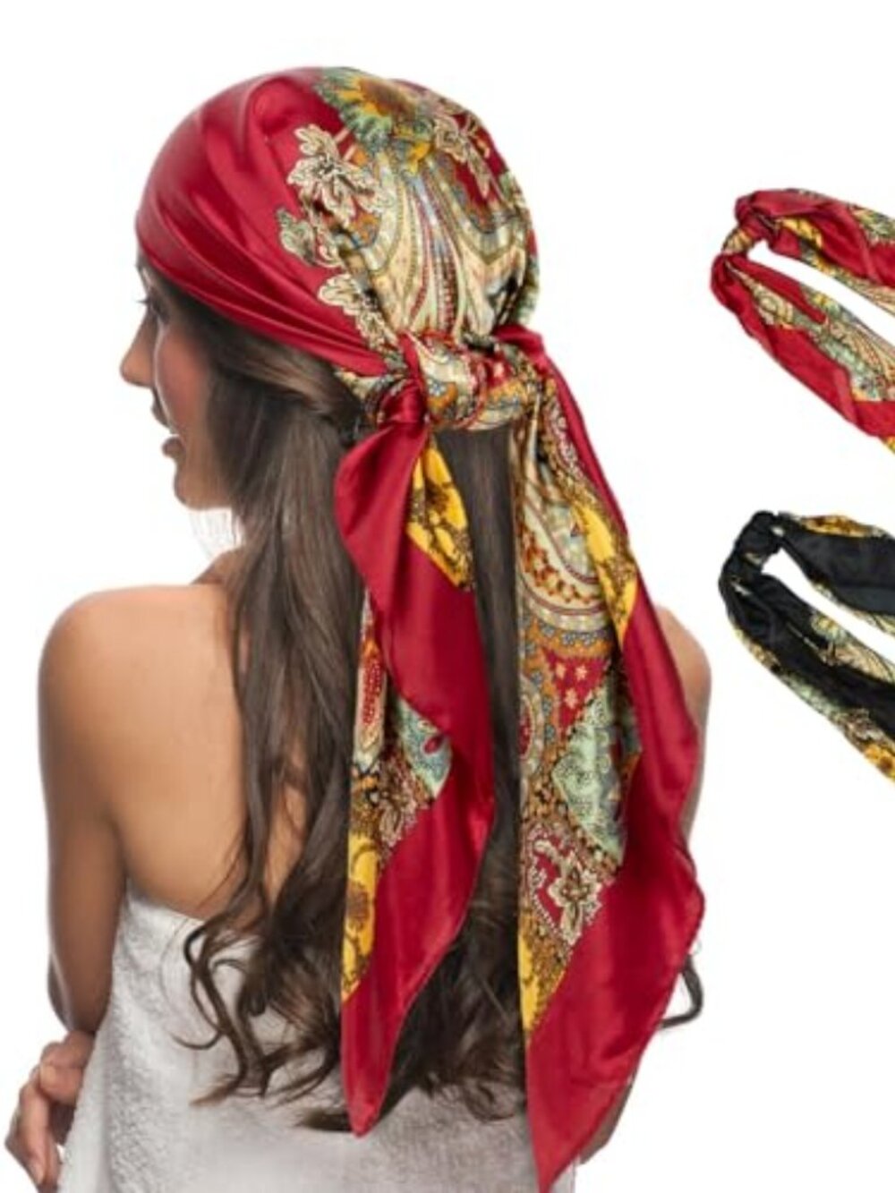 35" Head Scarf for Women, Pirate Costume Accessories Silk Red Bandana for Hair